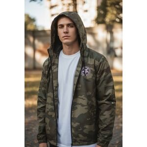 Blackcraft‎ Cult Camo Windbreaker Jacket Mens Size M Hooded Baphomet Logo